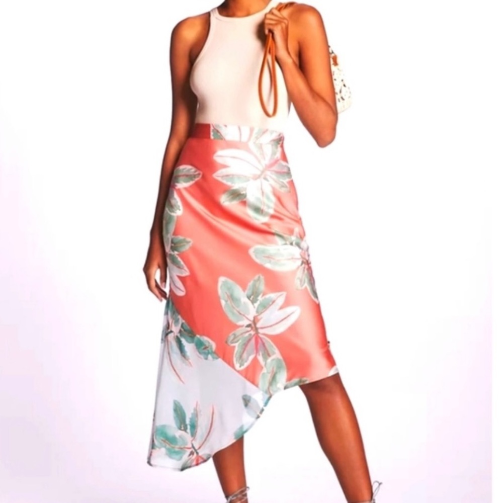 Hutch Orange‎ Floral Asymmetrical Midi Skirt Sz. 12